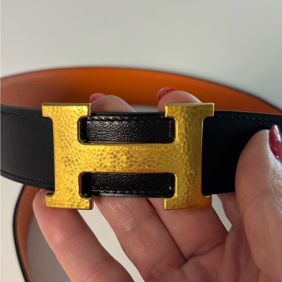 Hermes New Reversible Orange/Black Leather Belt main image 4